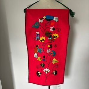 Vintage 70's felt and crewel floral hanging banner